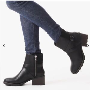 Sorel CATE BUCKLE Block Heel Bikercore Boots - Black